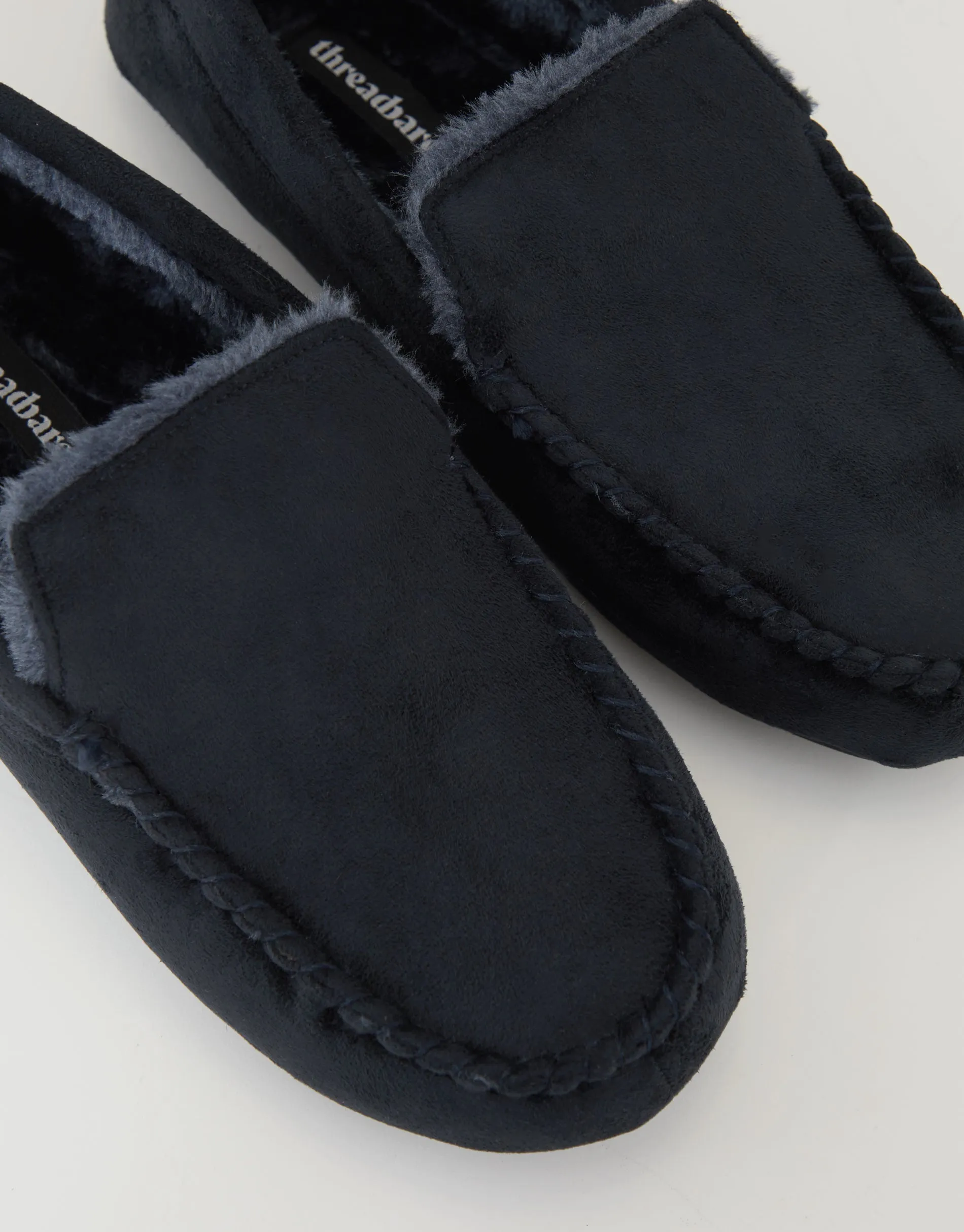 Men's Navy Suedette Moccasin Slippers with Faux Fur Lining sold by Threadbare product image thumbnail 4