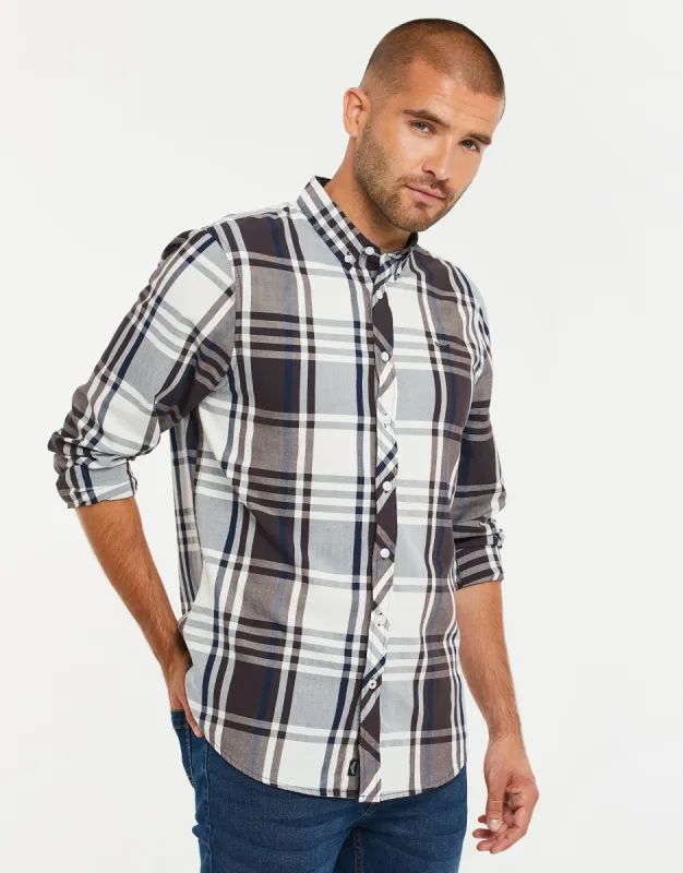 Men's White & Brown Check Long Sleeve Shirt sold by Threadbare
