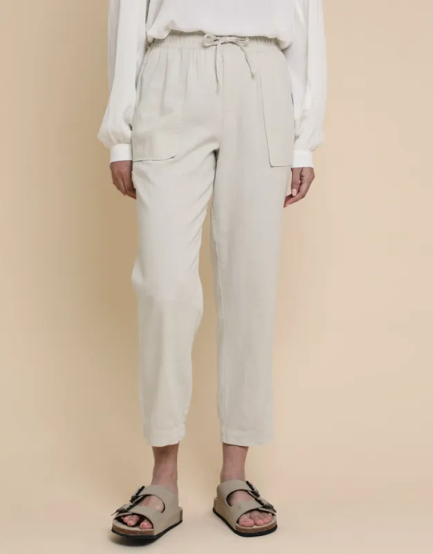Women's Petite Stone Linen Blend Drawstring Trousers sold by Threadbare