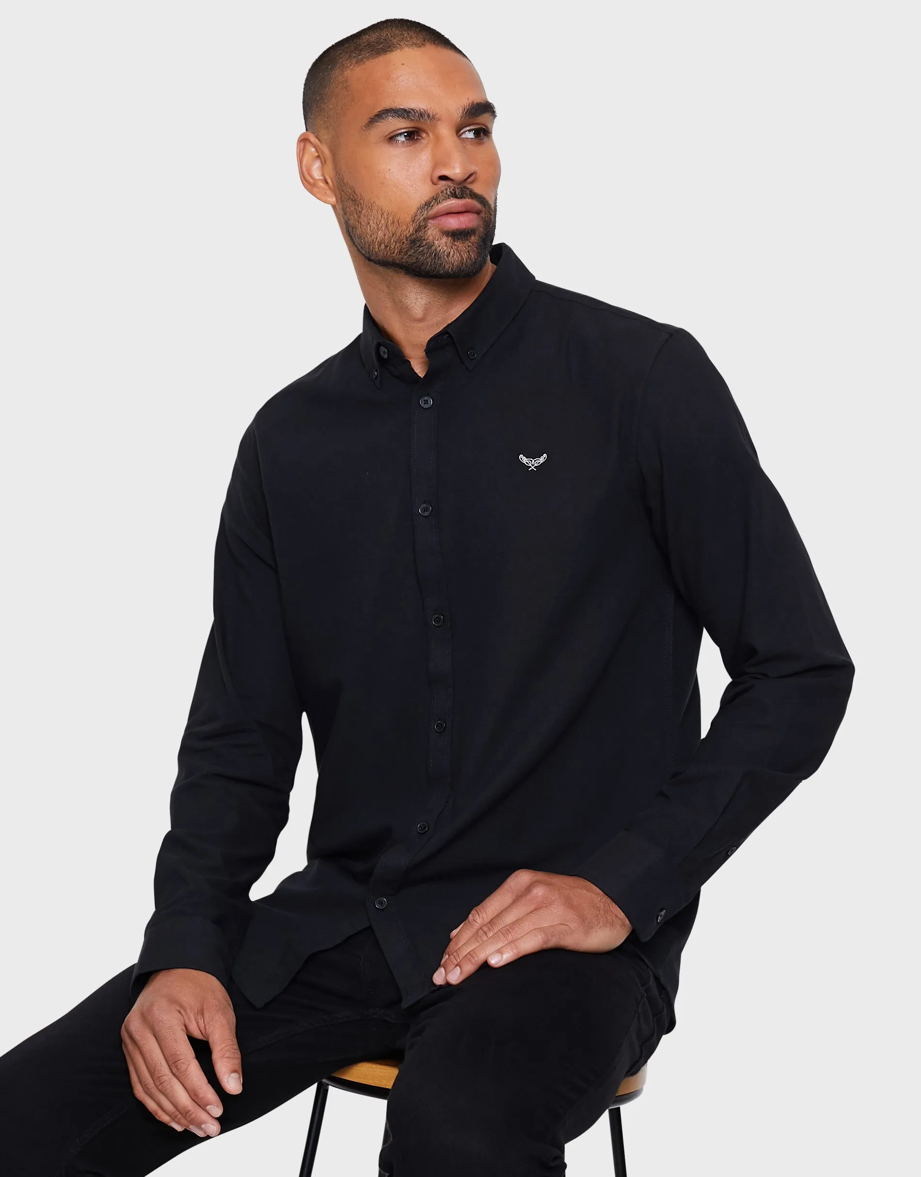 Black Cotton Long Sleeve Shirt sold by Threadbare