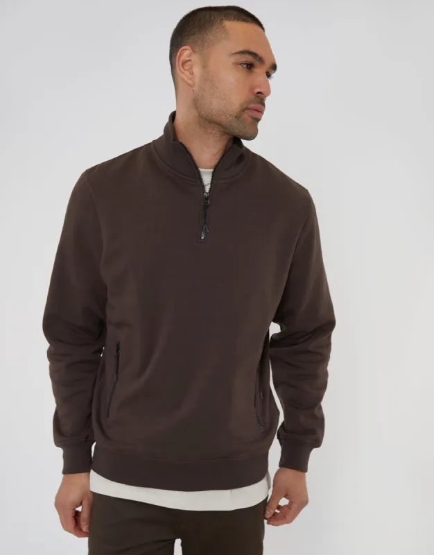 Threadbare Men's Chocolate Brown Quarter Zip Sweatshirt sold by Threadbare