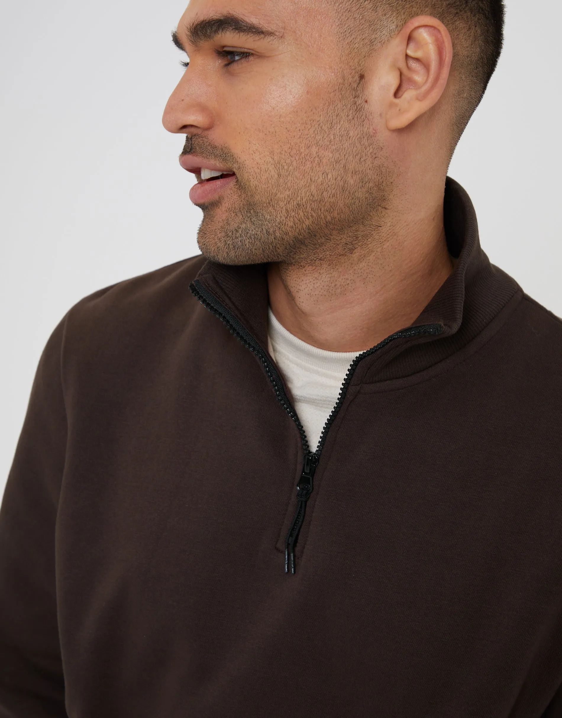 Threadbare Men's Chocolate Brown Quarter Zip Sweatshirt sold by Threadbare product image thumbnail 4