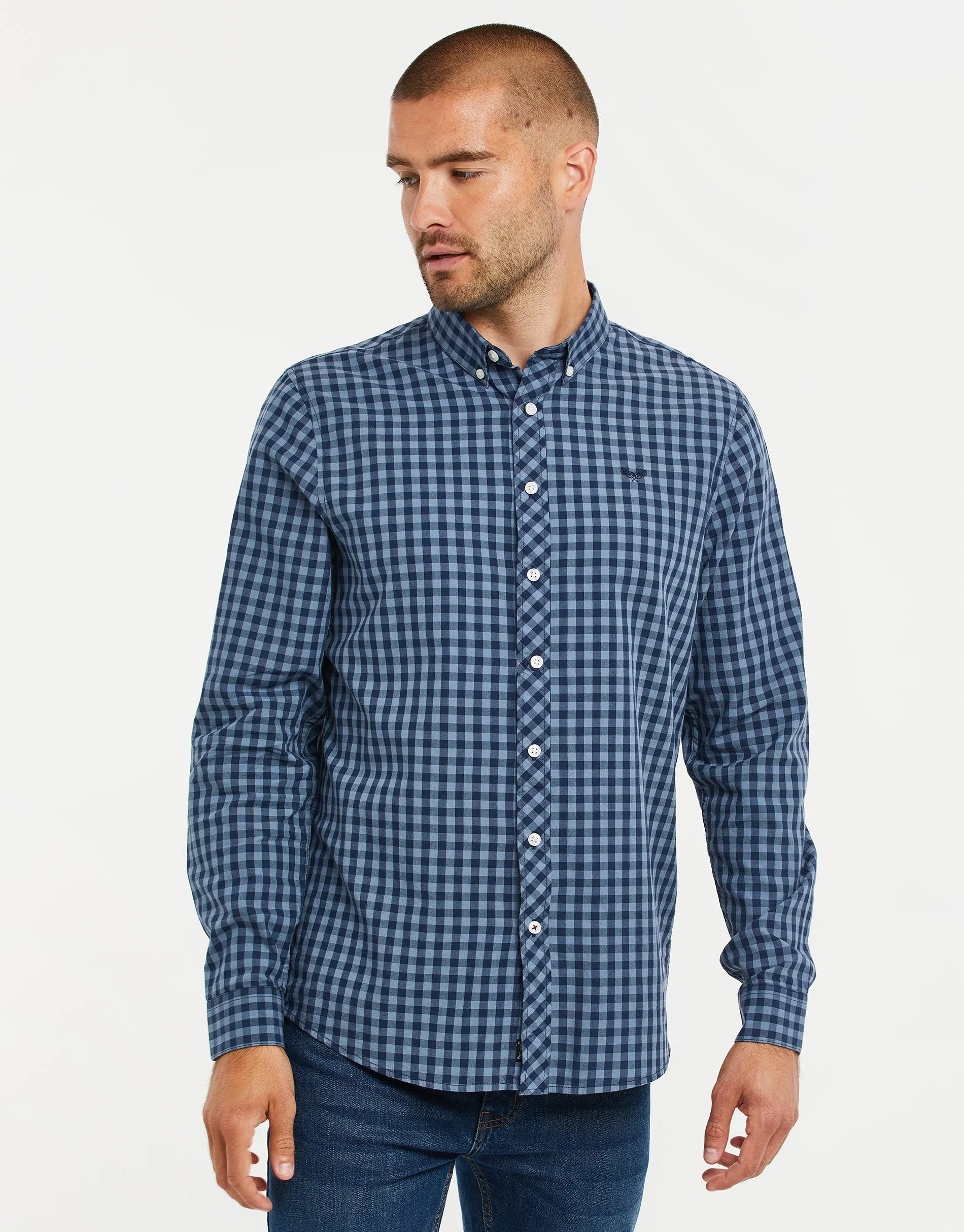 Men's Denim Blue Gingham Check Long Sleeve Shirt sold by Threadbare product image thumbnail 2