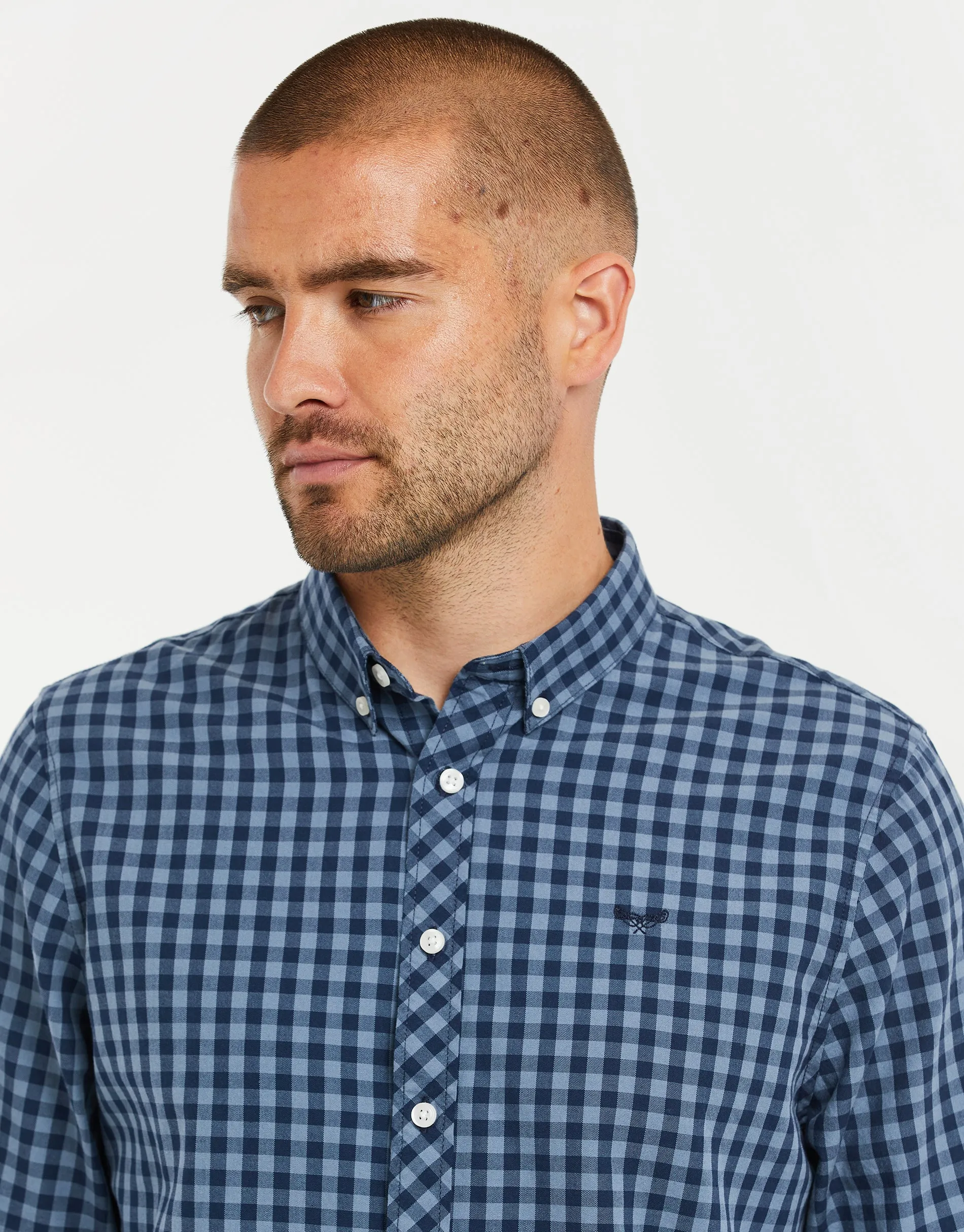 Men's Denim Blue Gingham Check Long Sleeve Shirt sold by Threadbare product image thumbnail 5