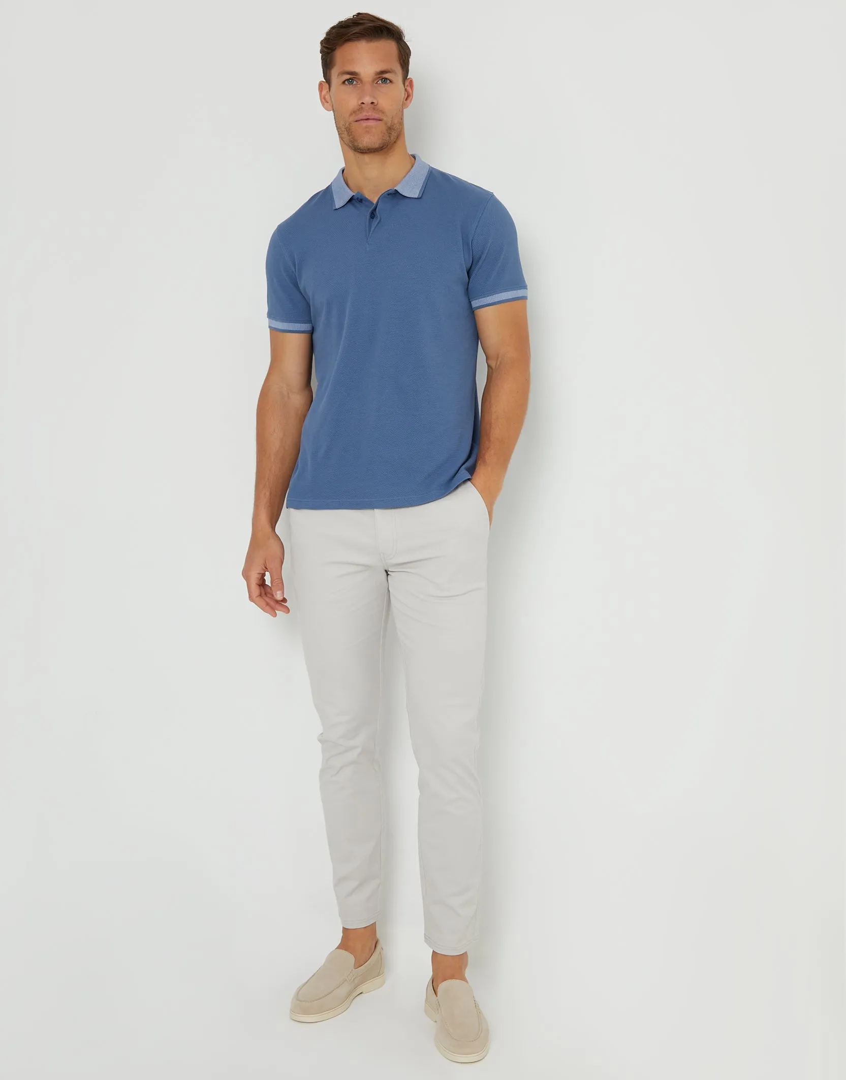 Men's Denim Blue Popcorn Jersey Polo Shirt sold by Threadbare product image thumbnail 3