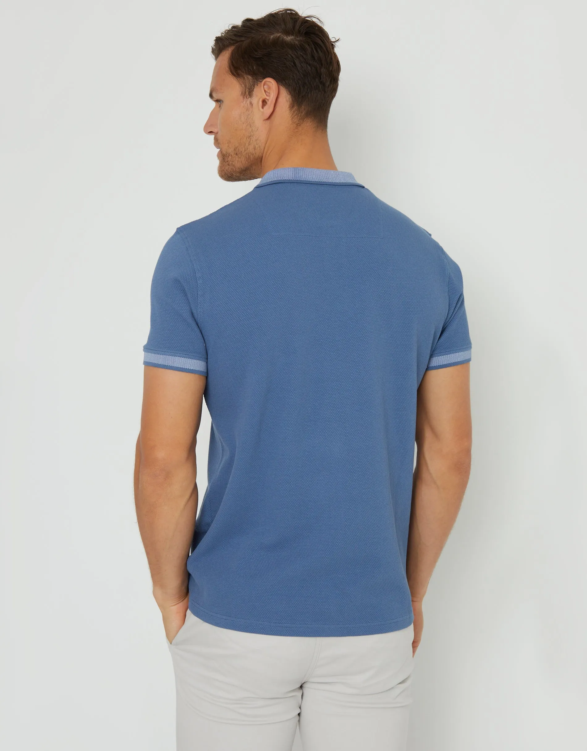 Men's Denim Blue Popcorn Jersey Polo Shirt sold by Threadbare product image thumbnail 2