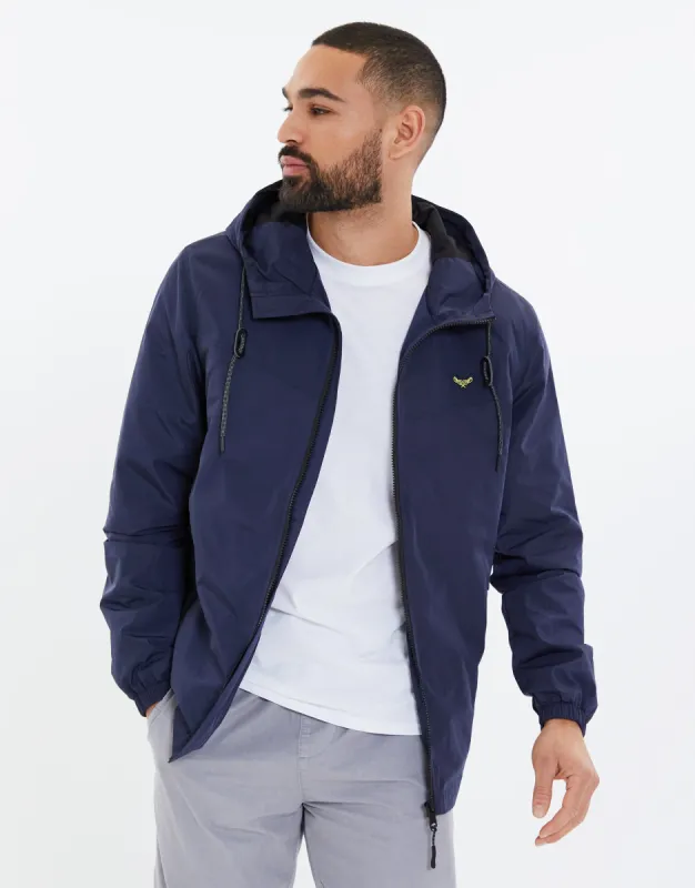 Men's Navy Zip Up Hooded Mac sold by Threadbare