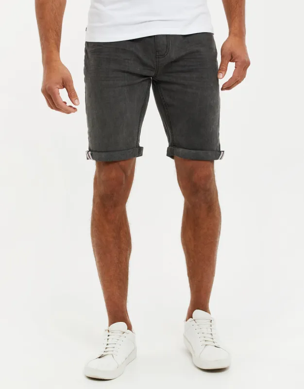 Men's Grey Wash Stretch Denim Shorts sold by Threadbare