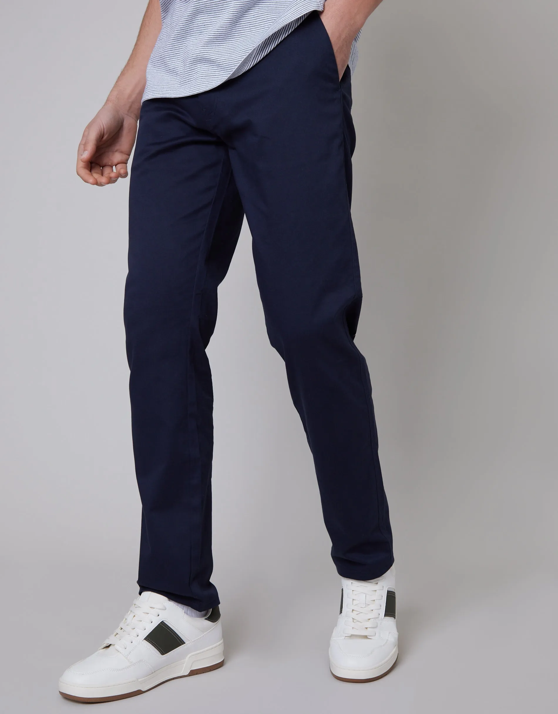 Navy Regular Fit Chino Trousers sold by Threadbare