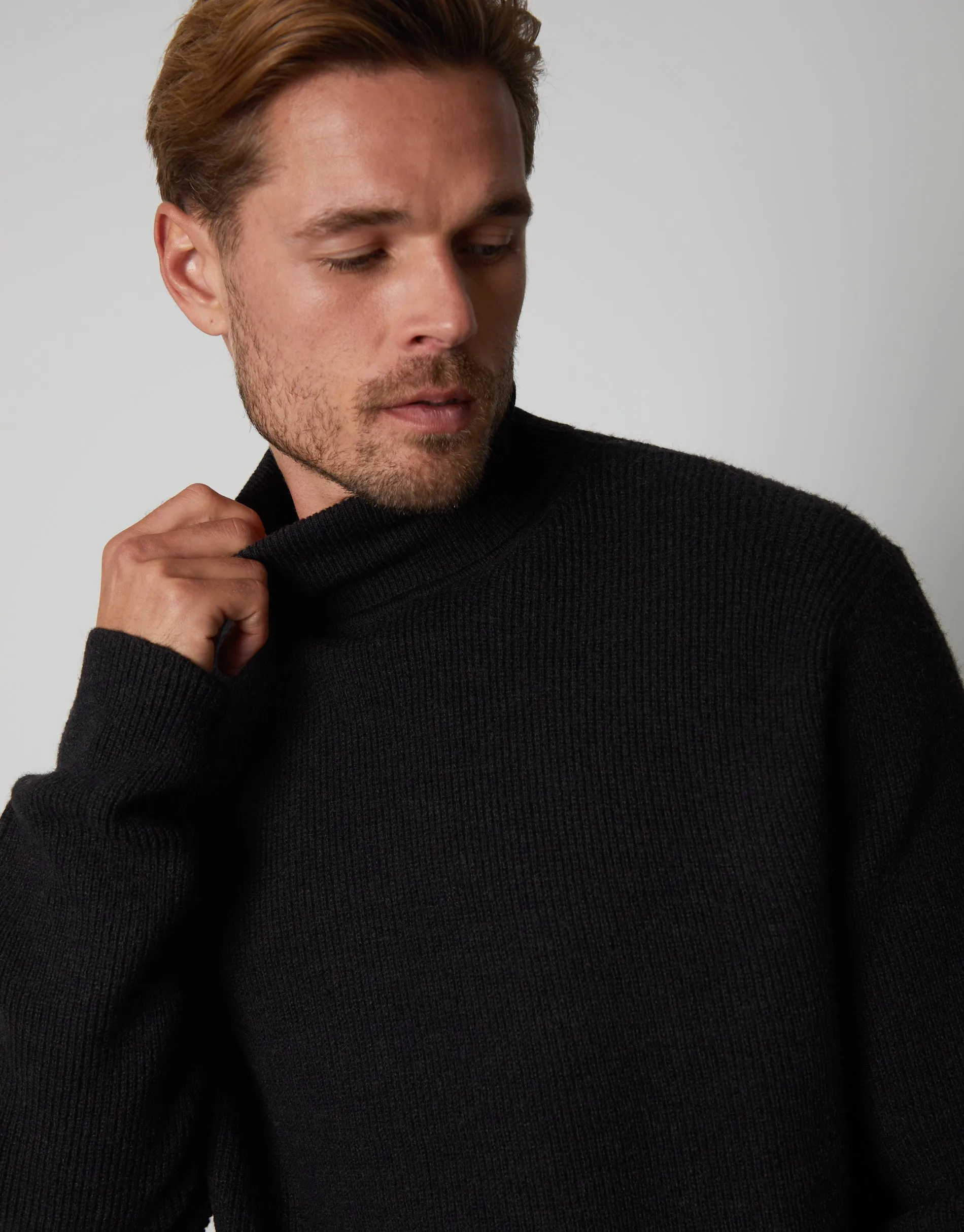 Men's Black Ribbed Roll Neck Jumper sold by Threadbare product image thumbnail 4