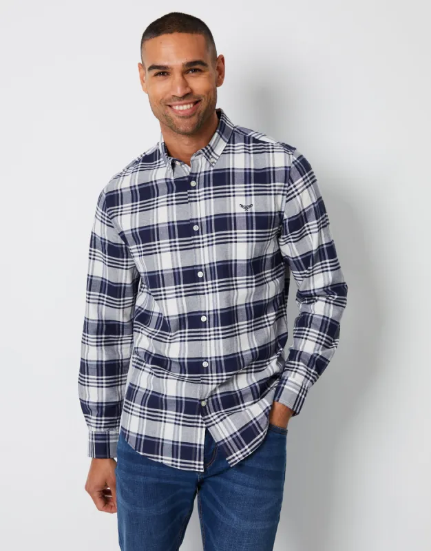 Men's Navy Check Cotton Long Sleeve Shirt sold by Threadbare