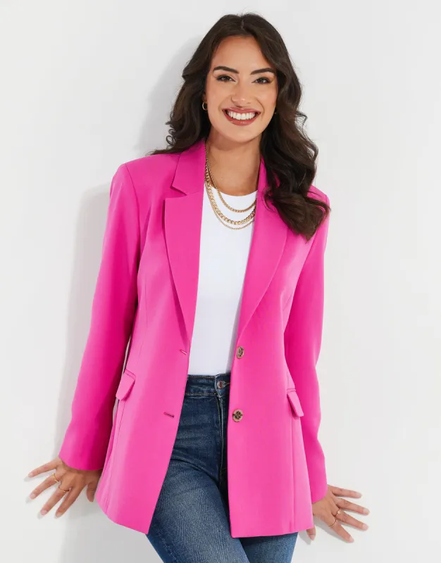 Women's Pink Single Breasted Relaxed Fit Blazer sold by Threadbare
