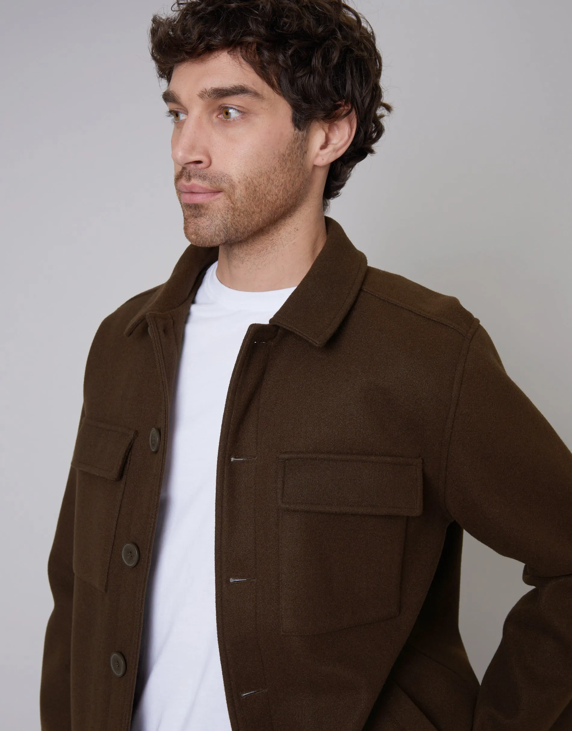 Men's Brown Mock Wool Shacket sold by Threadbare product image thumbnail 4
