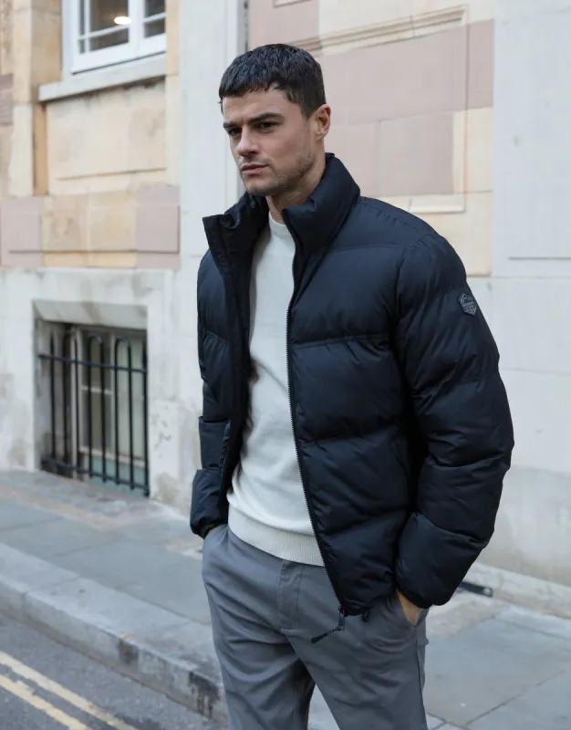 Men's Black Funnel Neck Puffer Jacket sold by Threadbare