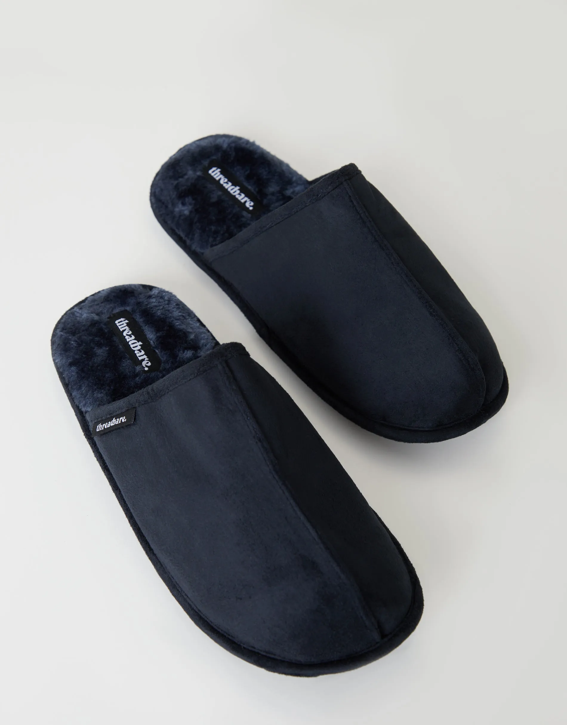 Threadbare Men's Navy Suedette Mule Slippers with Faux Fur Lining sold by Threadbare product image thumbnail 2