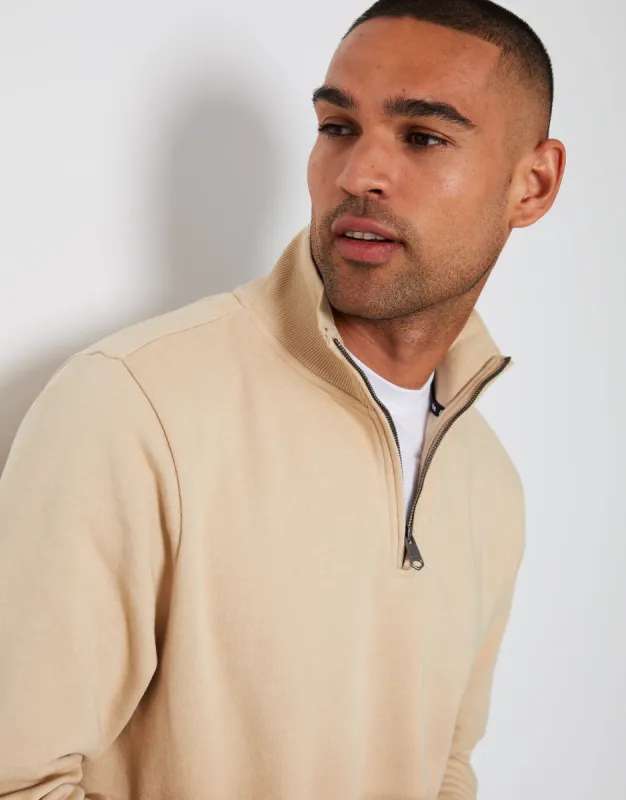 Men's Ecru Quarter Zip Knitted Sweatshirt sold by Threadbare
