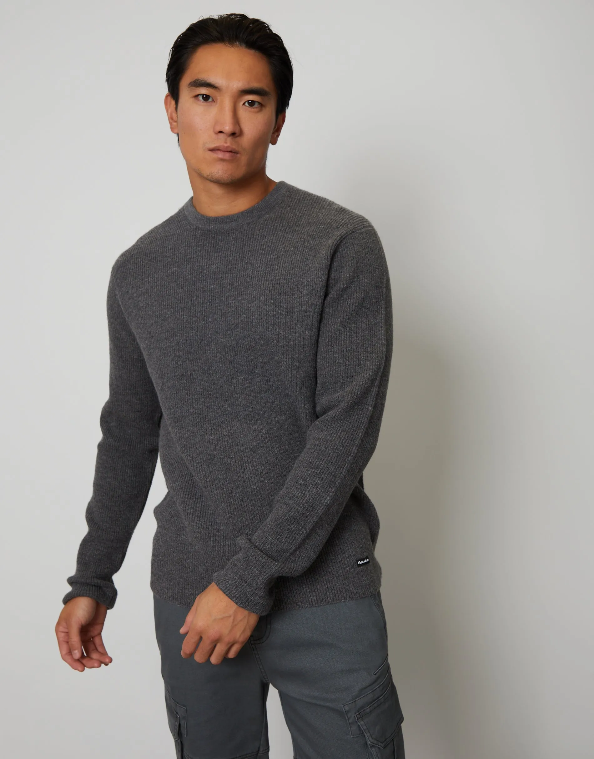 Men's Grey Knitted Crew Neck Jumper sold by Threadbare product image thumbnail 3