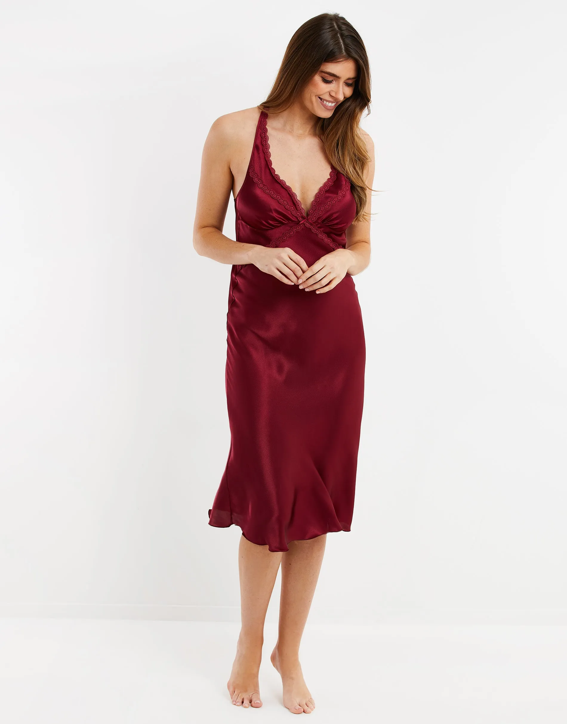 Women's Burgundy Satin Halterneck Night Dress sold by Threadbare product image thumbnail 4