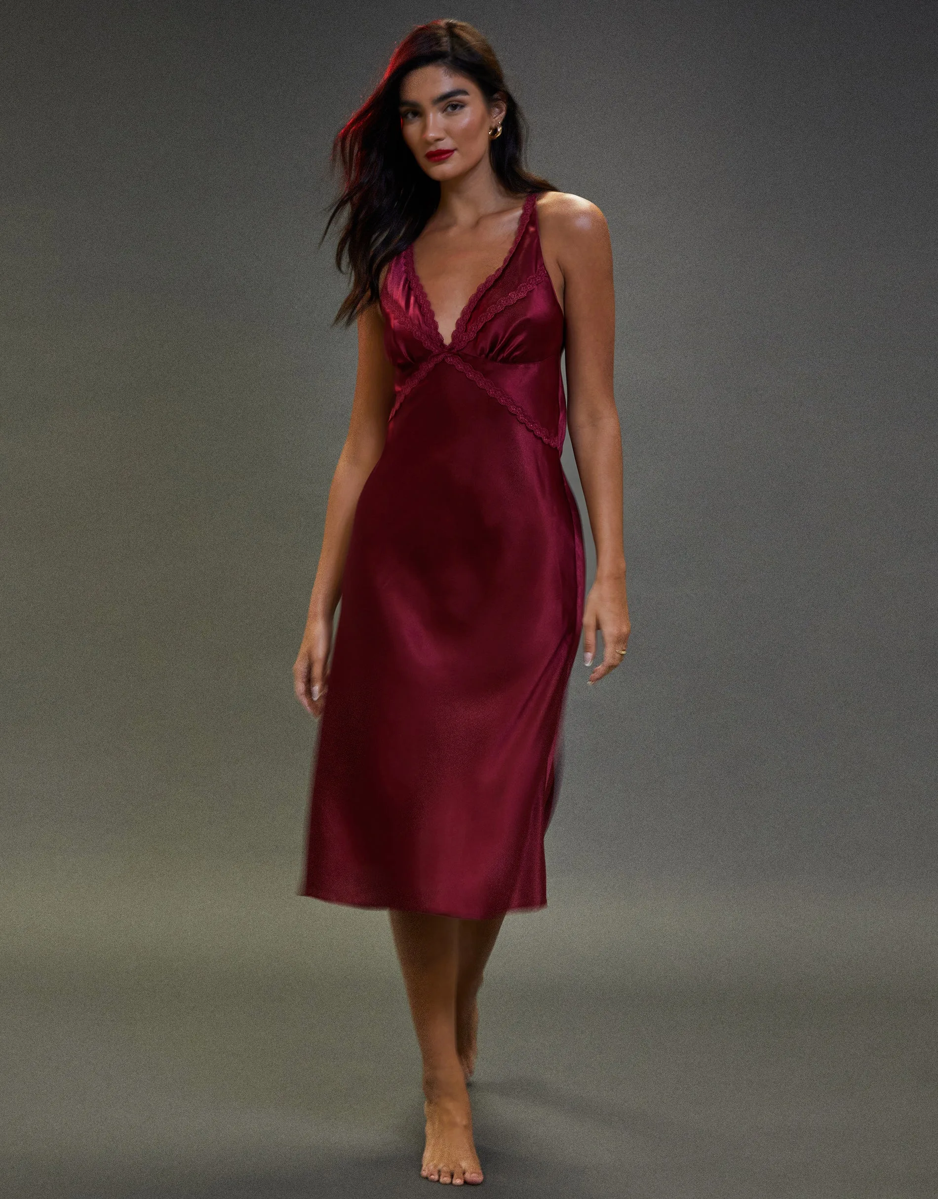 Women's Burgundy Satin Halterneck Night Dress sold by Threadbare product image thumbnail 2