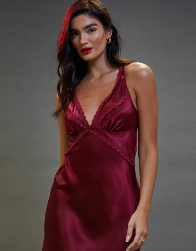 Women's Burgundy Satin Halterneck Night Dress sold by Threadbare