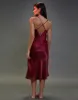 Women's Burgundy Satin Halterneck Night Dress sold by Threadbare