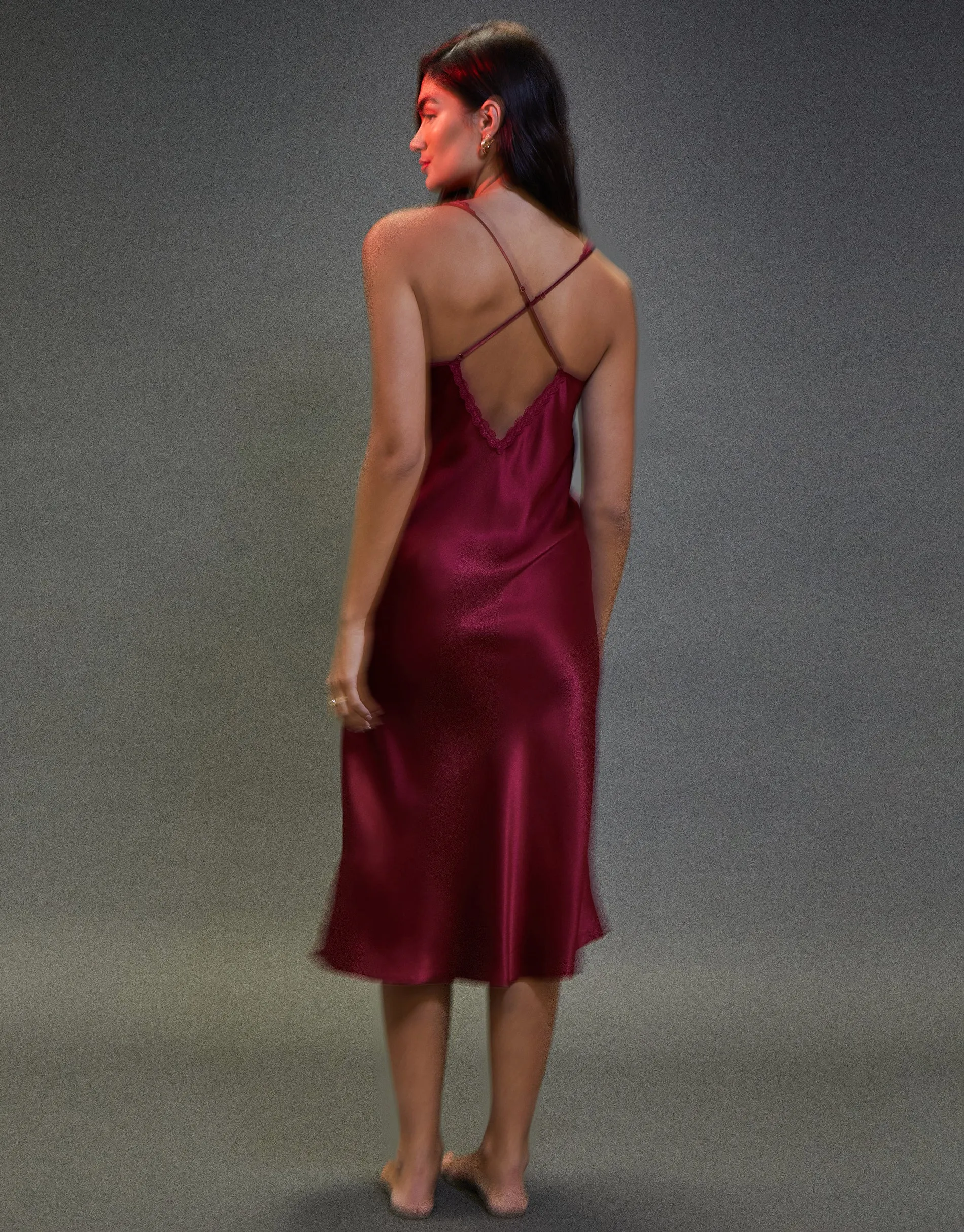 Women's Burgundy Satin Halterneck Night Dress sold by Threadbare product image thumbnail 3