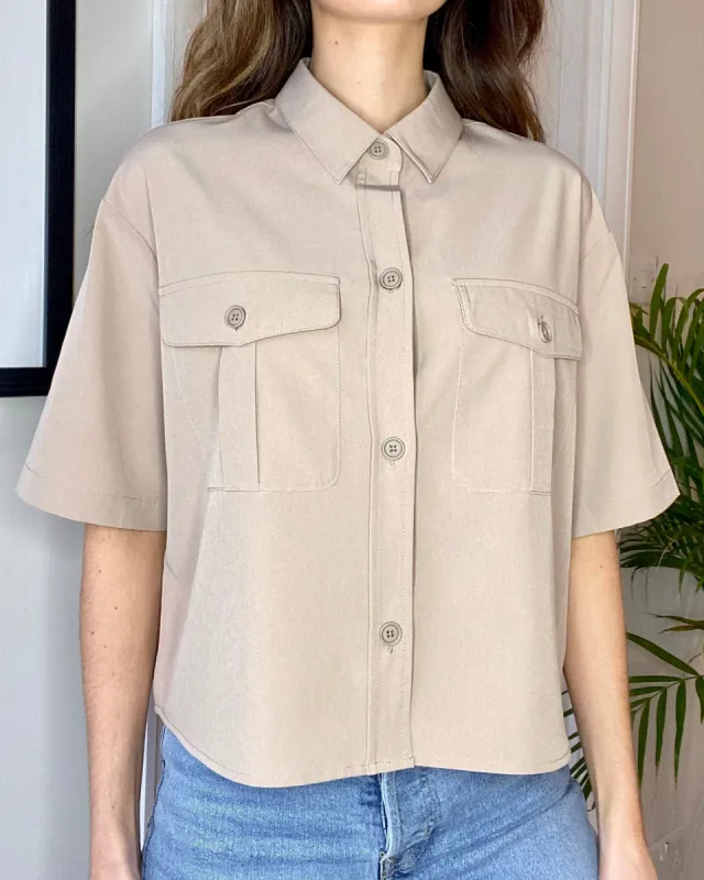 Women's Stone Short Sleeve Cargo Shirt made by Threadbare