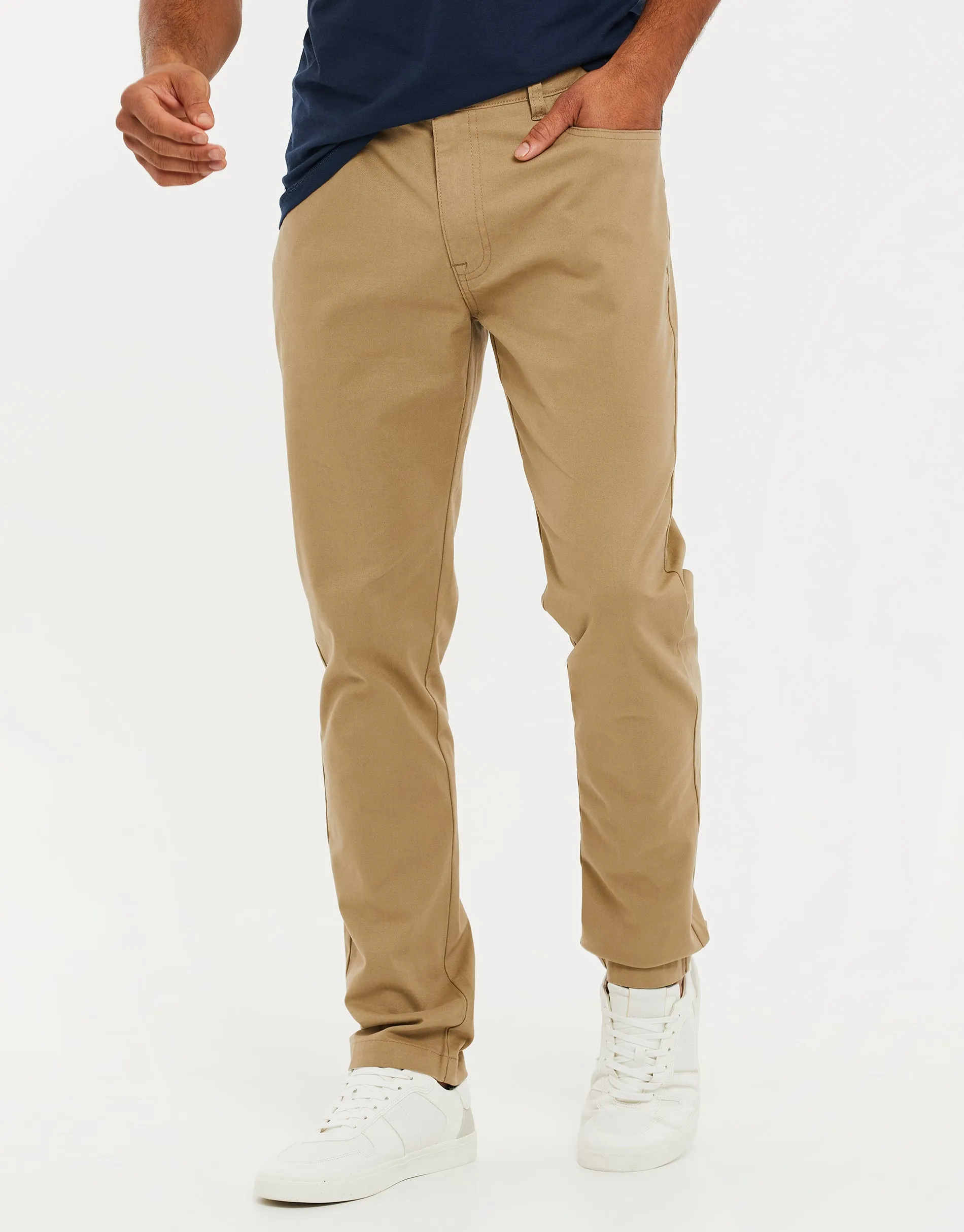 Men's Stone Drawcord Chino Trousers sold by Threadbare