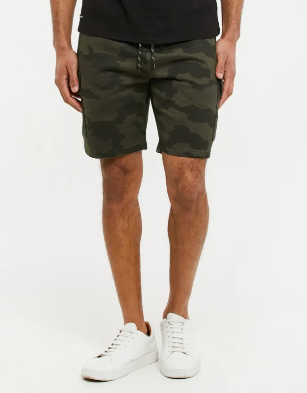 Men's Khaki Camo Cargo Sweat Shorts sold by Threadbare