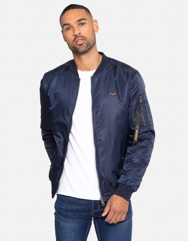 Men's Navy Plain Bomber Jacket sold by Threadbare