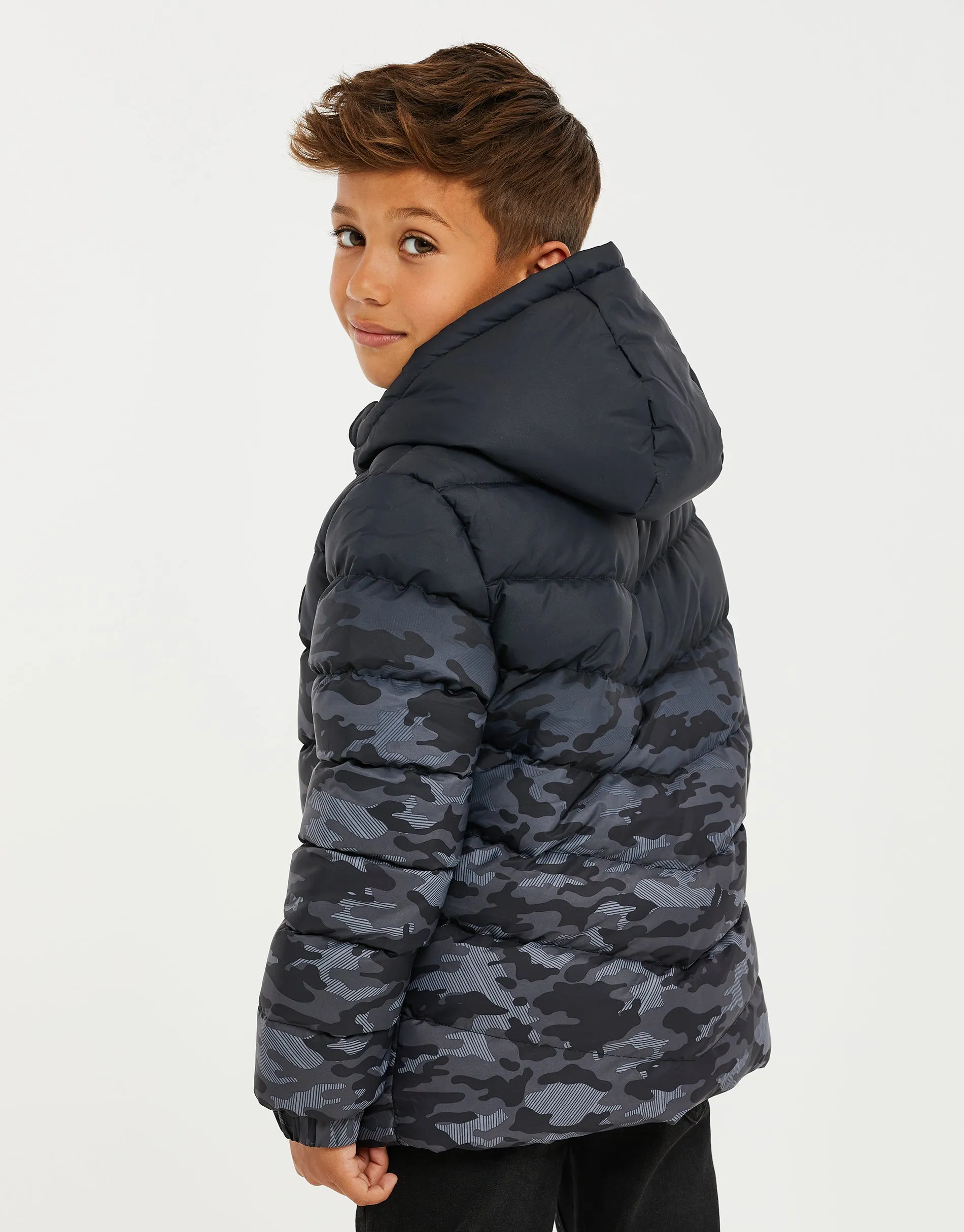 Boys' Black Ombré Camo Puffer Jacket sold by Threadbare product image thumbnail 3