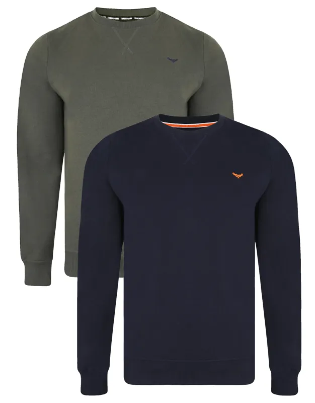 Men's Navy & Khaki Crew Neck Sweatshirts (2 Pack) sold by Threadbare
