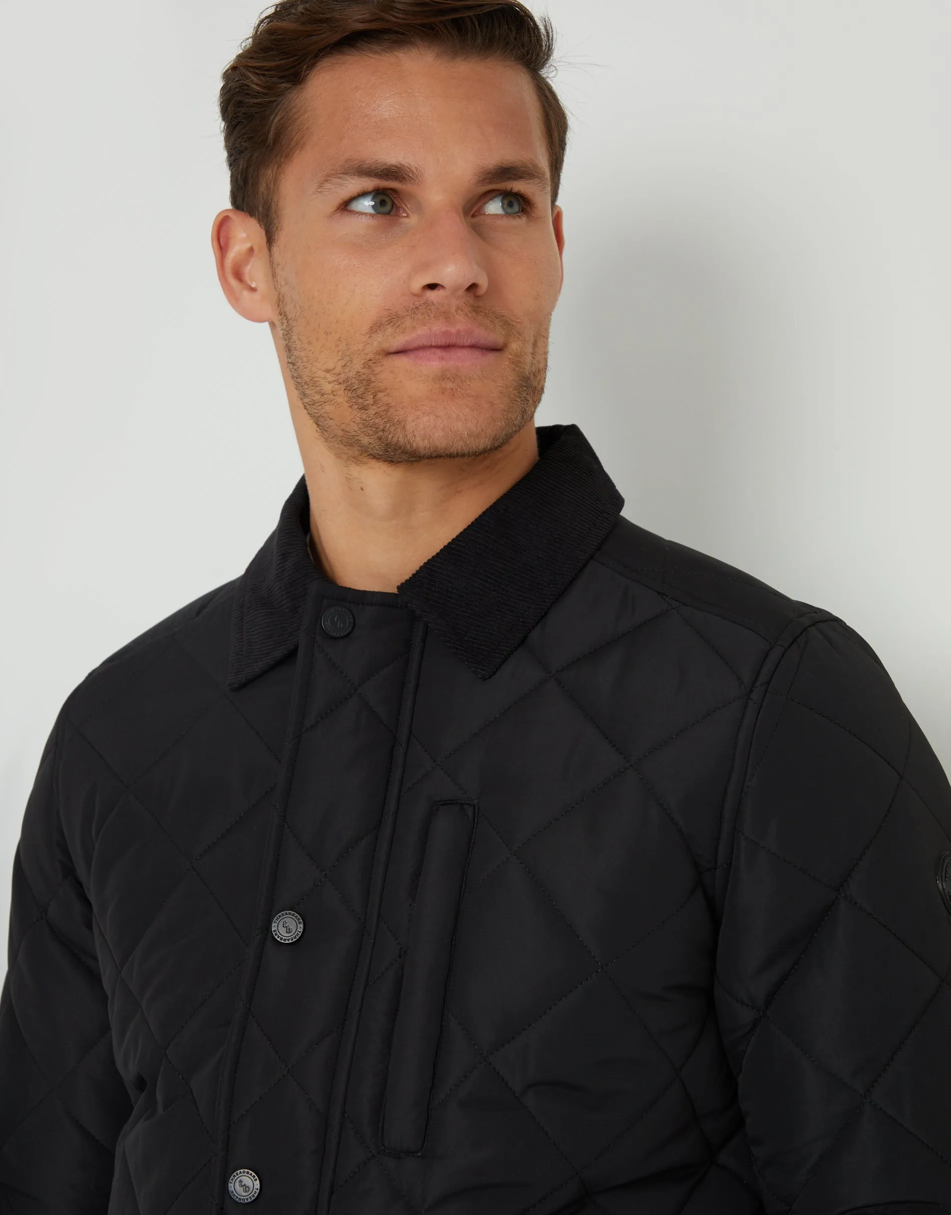 Threadbare Men's Black Showerproof Diamond Quilted Collared Jacket sold by Threadbare product image thumbnail 4