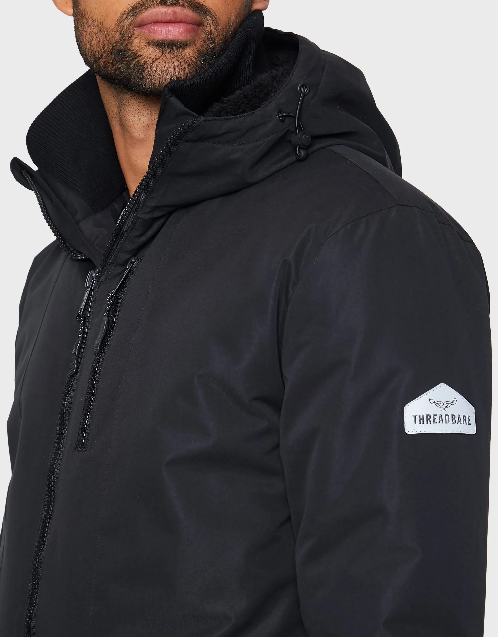 Men's Black Hooded Coat sold by Threadbare product image thumbnail 4