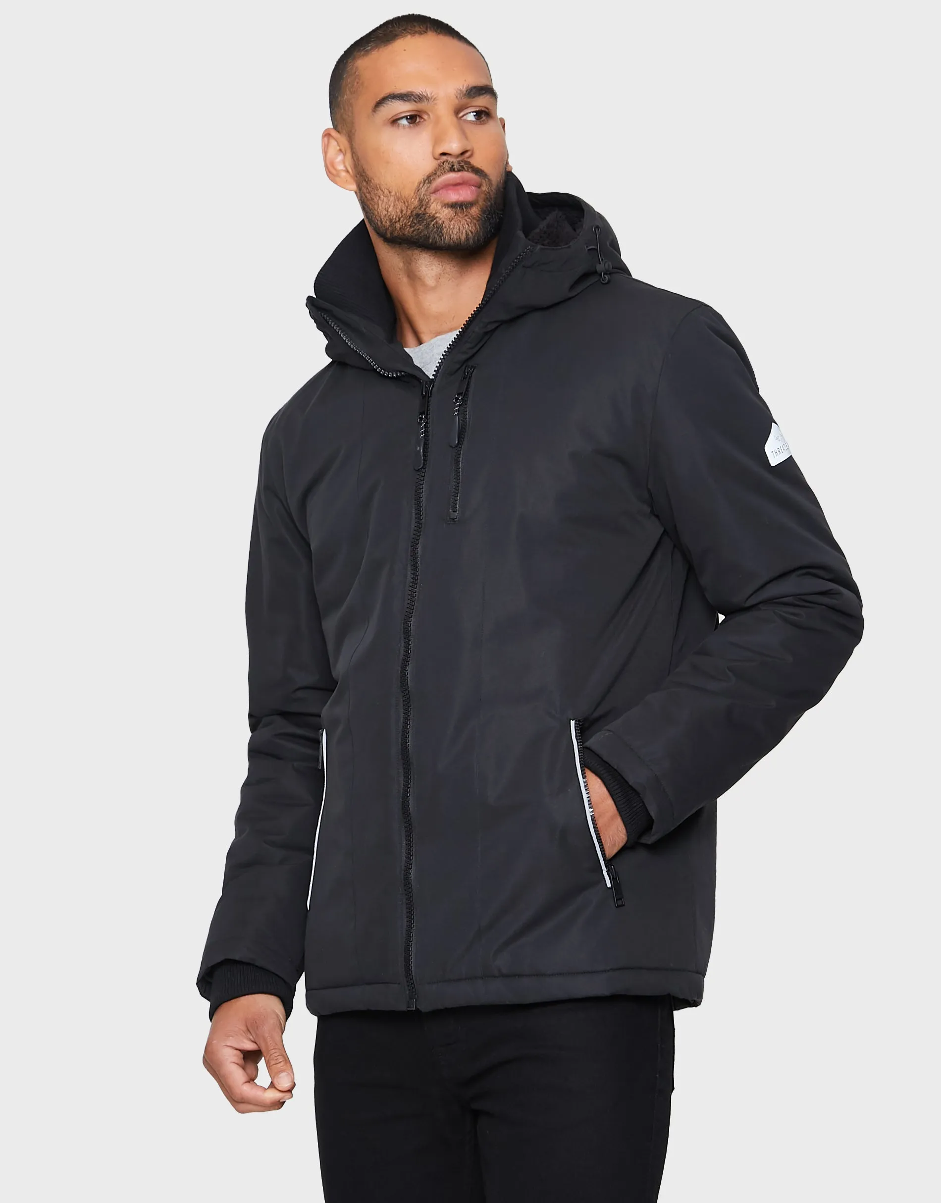 Men's Black Hooded Coat sold by Threadbare