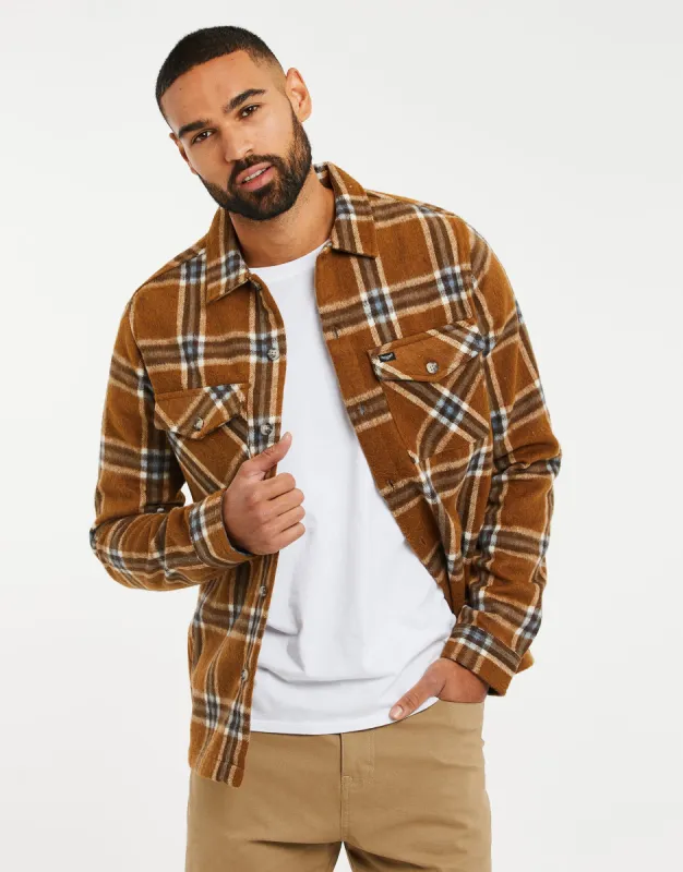 Men's Camel Check Heavy Brushed Long Sleeve Shirt sold by Threadbare