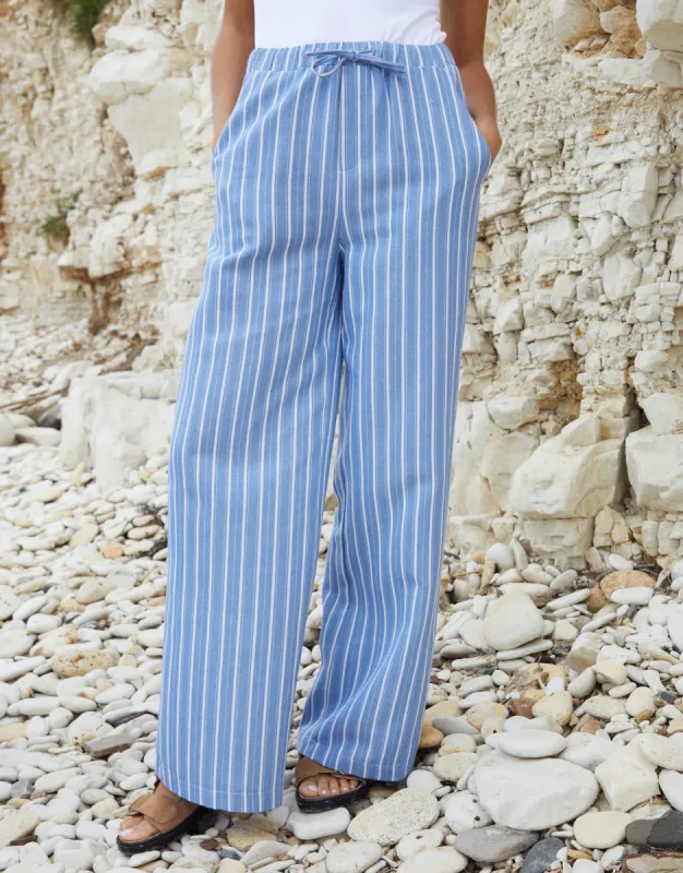 Women's Blue Striped Drawcord Wide Leg Trousers sold by Threadbare