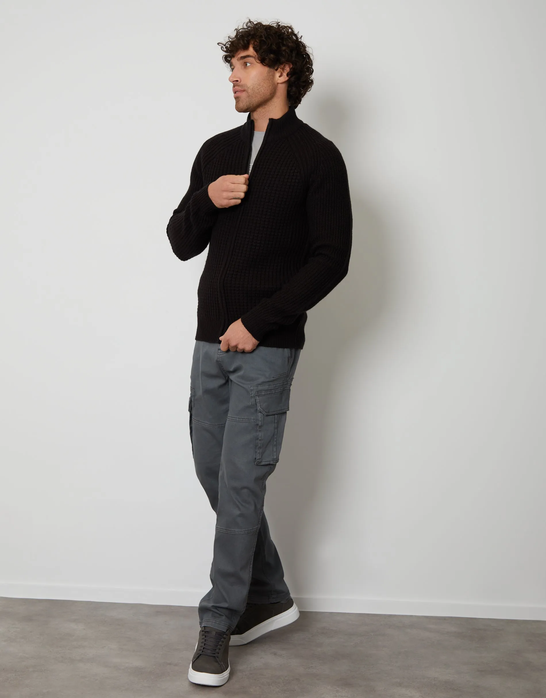 Men's Jet Black Zip-Up Cardigan sold by Threadbare product image thumbnail 3