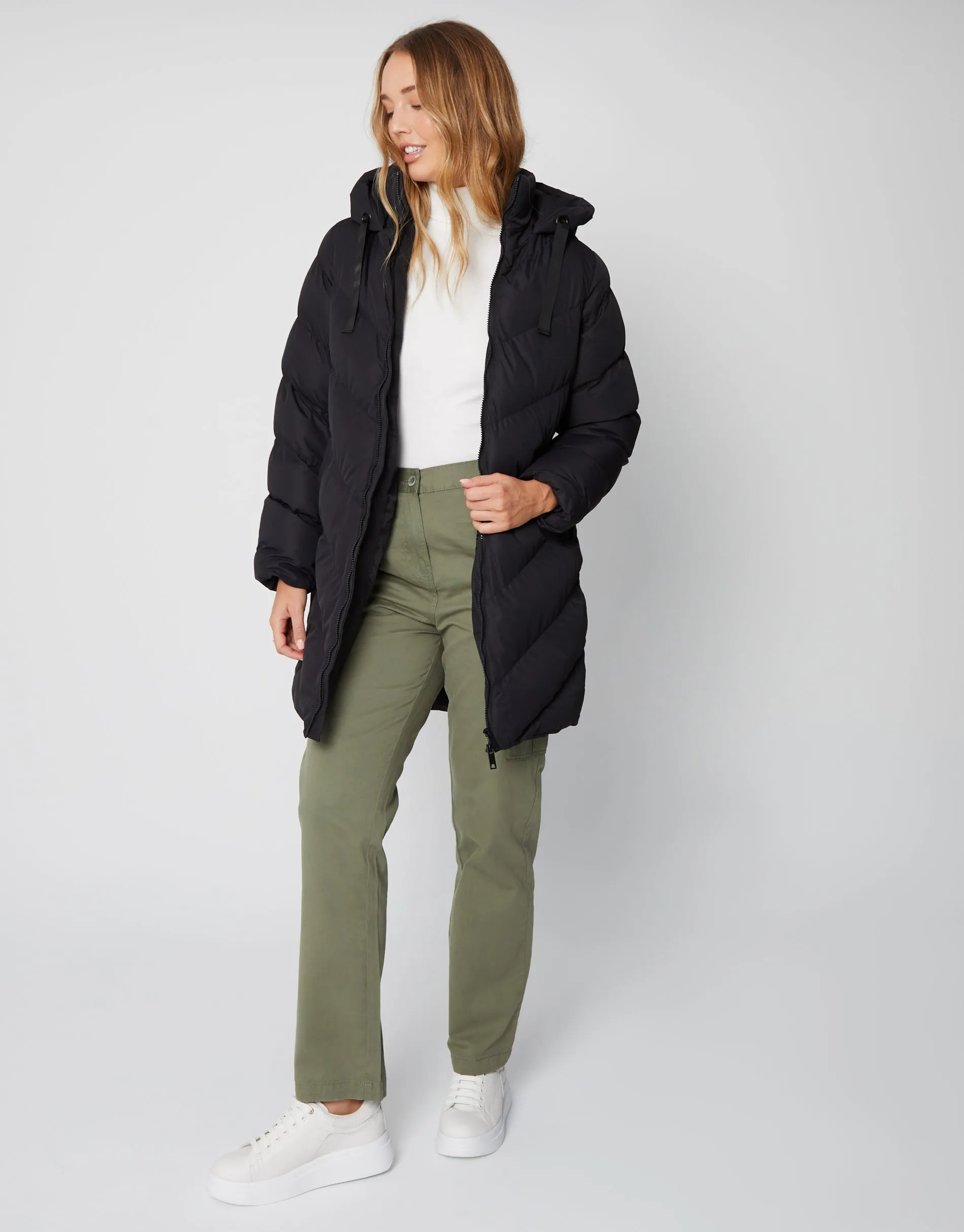 Women's Black Padded Mid Length Hooded Puffer Jacket sold by Threadbare product image thumbnail 4