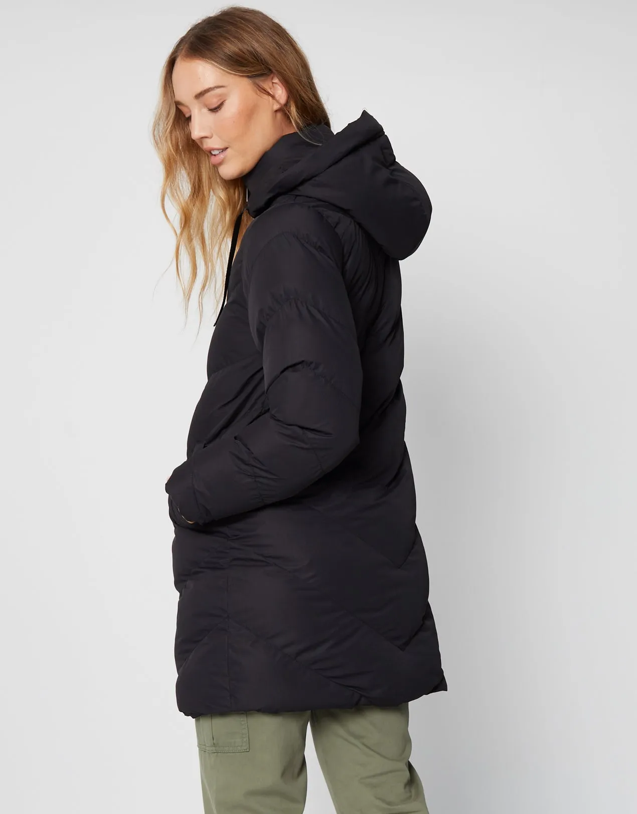 Women's Black Padded Mid Length Hooded Puffer Jacket sold by Threadbare product image thumbnail 2