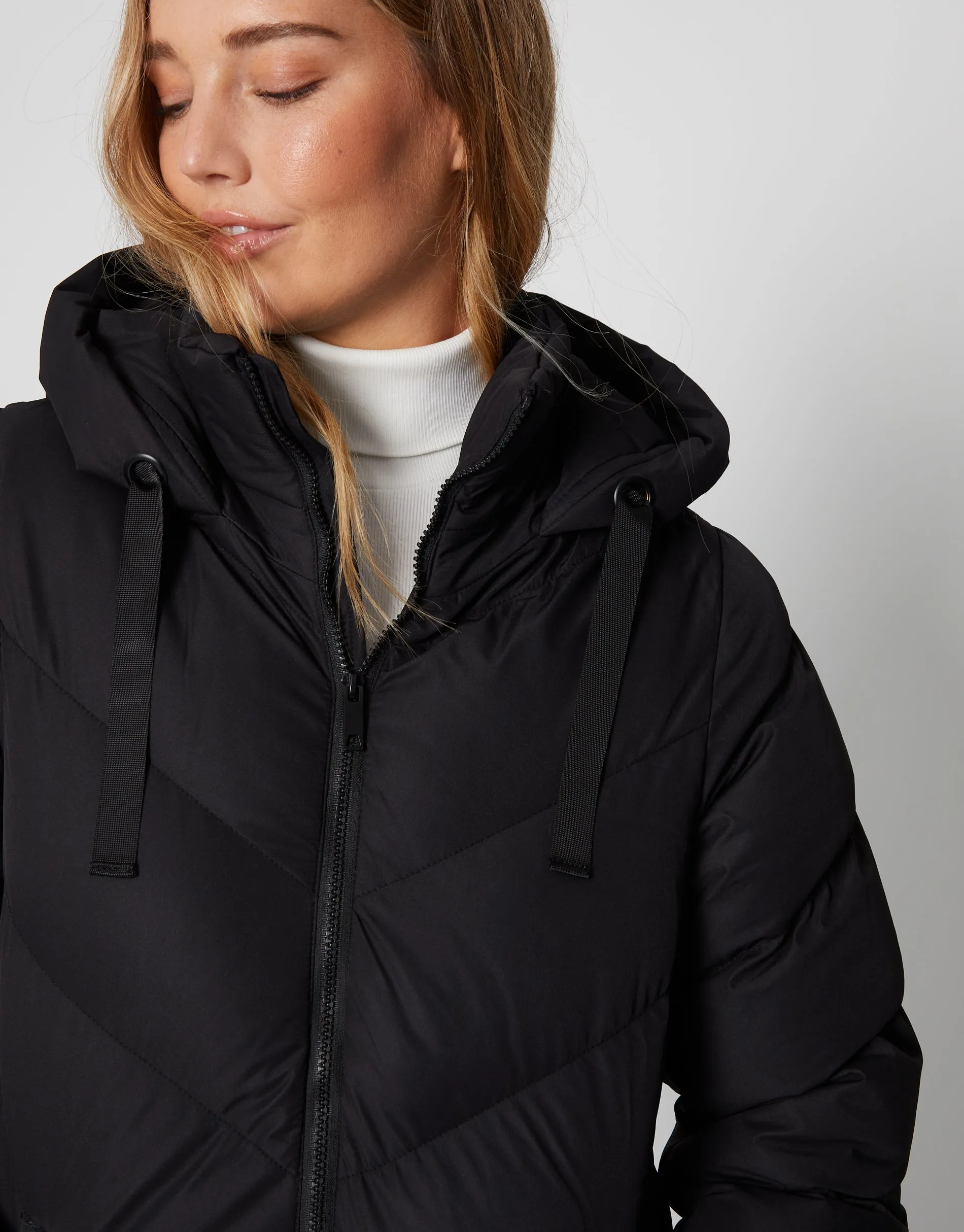 Women's Black Padded Mid Length Hooded Puffer Jacket sold by Threadbare product image thumbnail 5