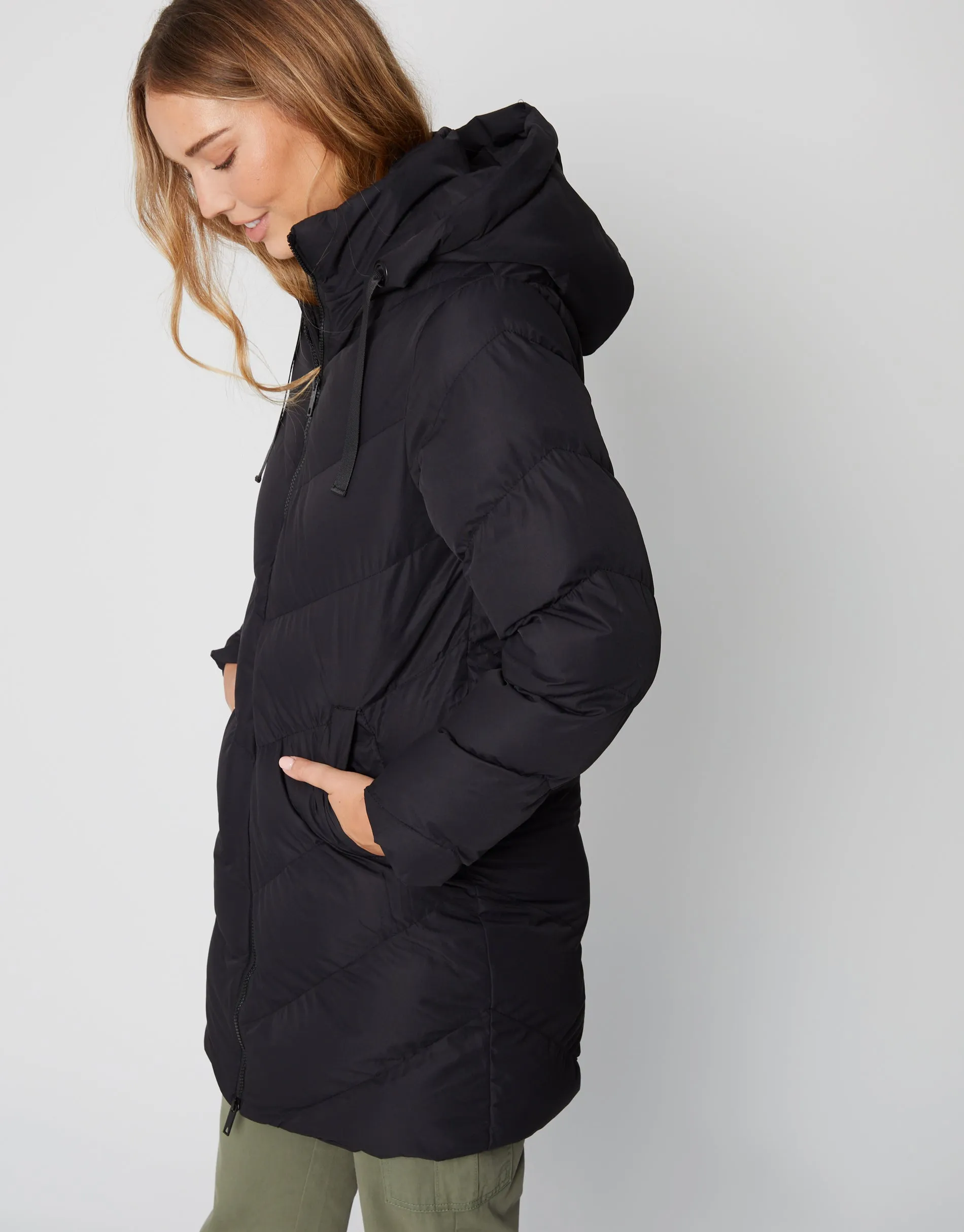 Women's Black Padded Mid Length Hooded Puffer Jacket sold by Threadbare product image thumbnail 3