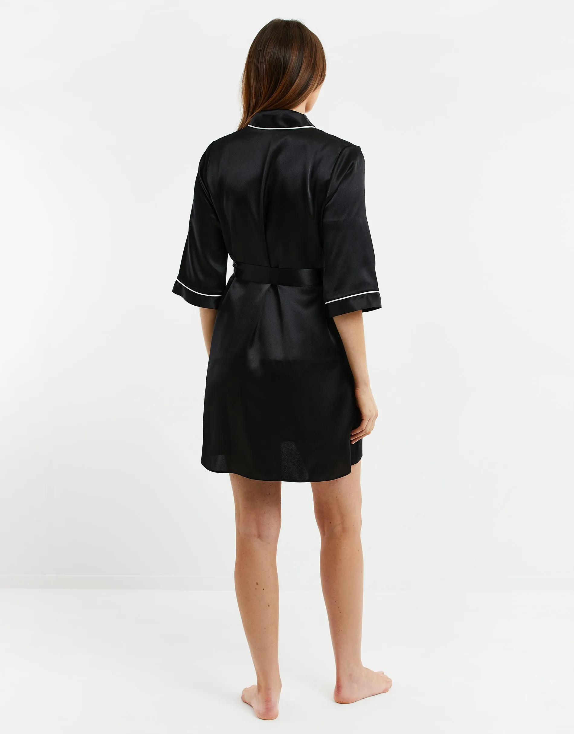 Women's Black Satin Kimono Robe sold by Threadbare product image thumbnail 3