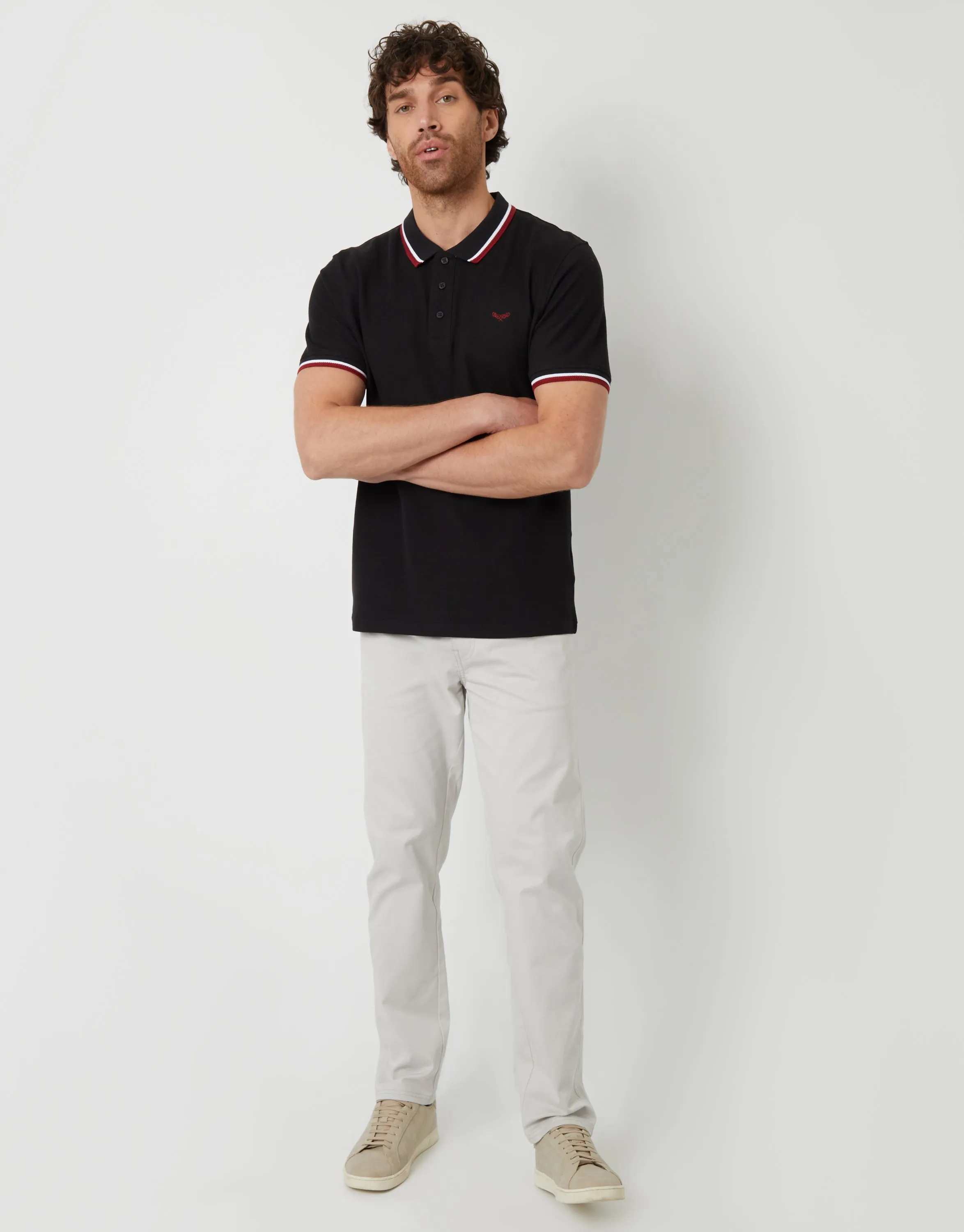 Threadbare Men's Black Herringbone Tipping Detail Pique Polo Shirt sold by Threadbare product image thumbnail 3