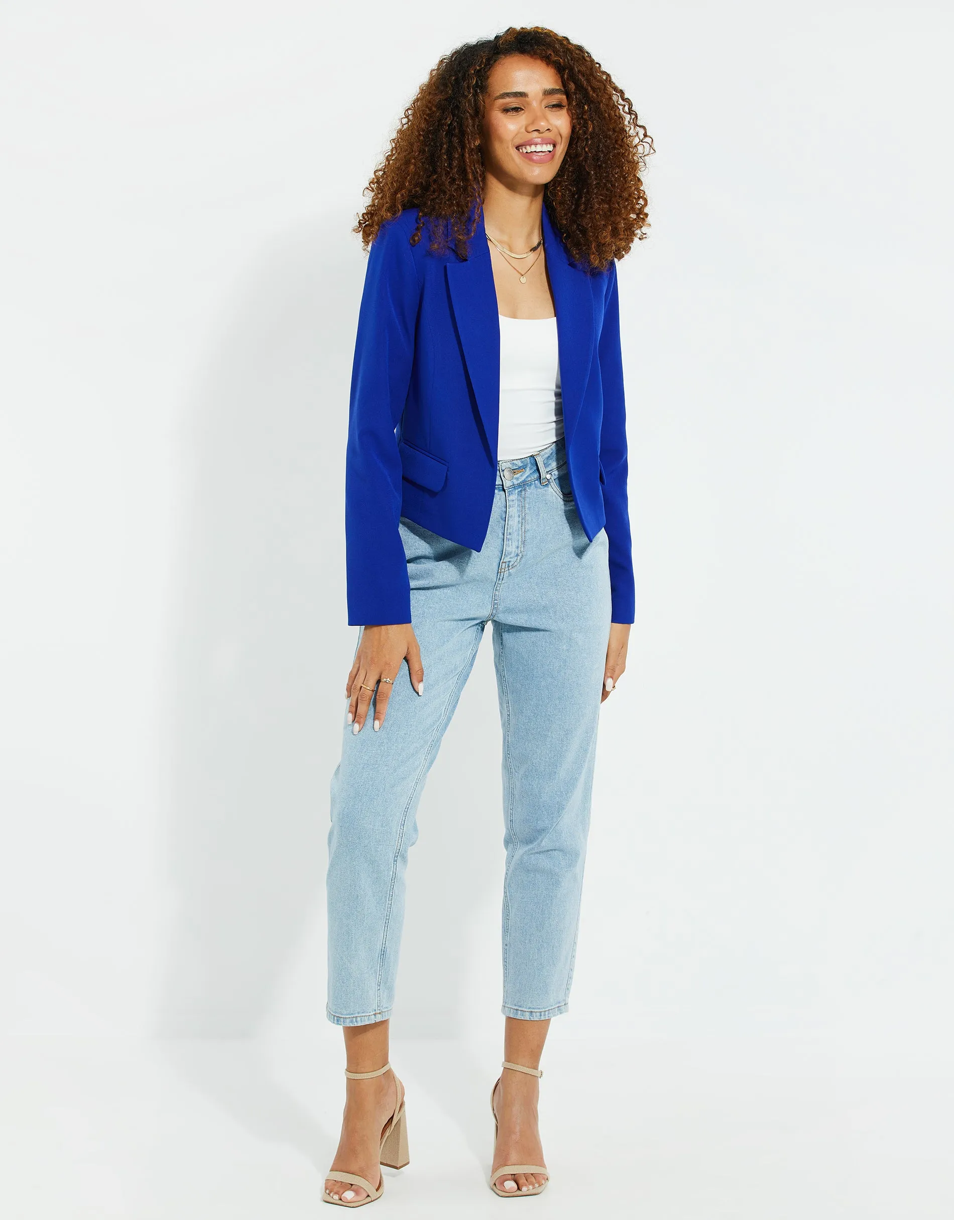 Women's Cobalt Blue Cropped Blazer sold by Threadbare product image thumbnail 3