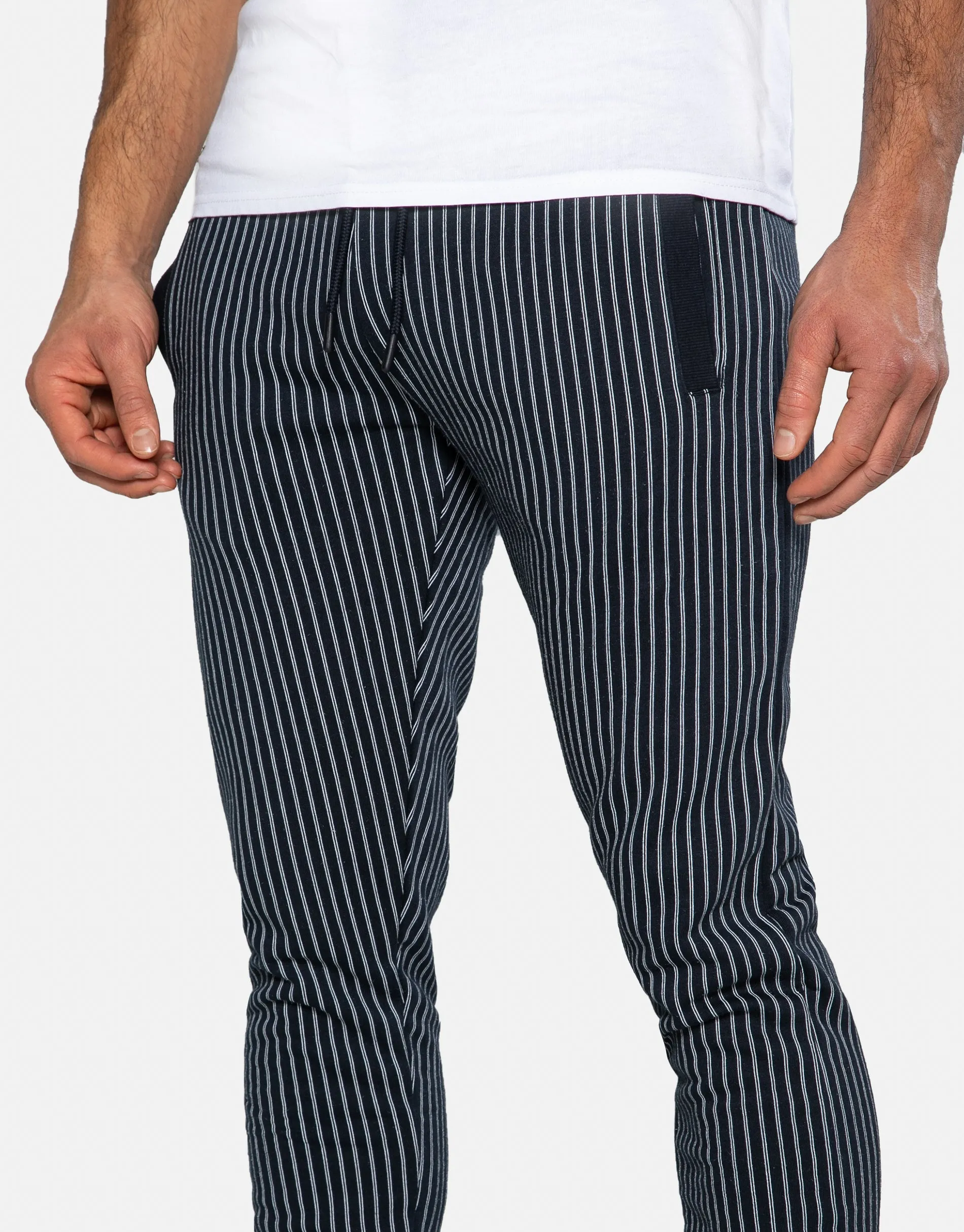 Men's Navy Pinstripe Slim Fit Joggers sold by Threadbare product image thumbnail 4