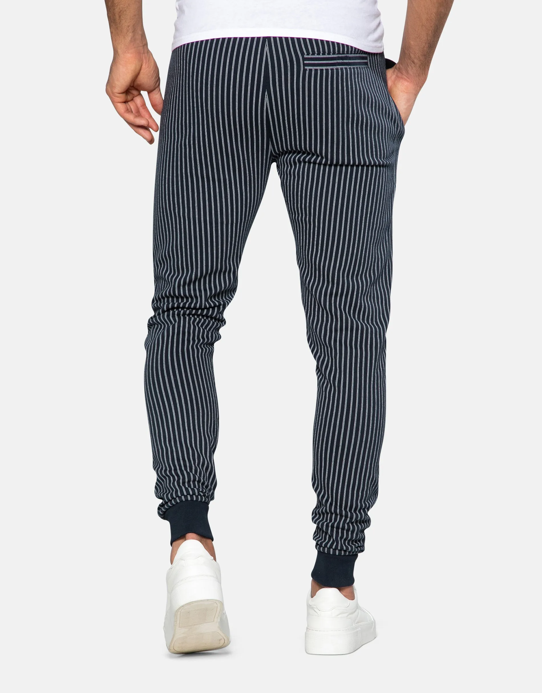 Men's Navy Pinstripe Slim Fit Joggers sold by Threadbare product image thumbnail 2