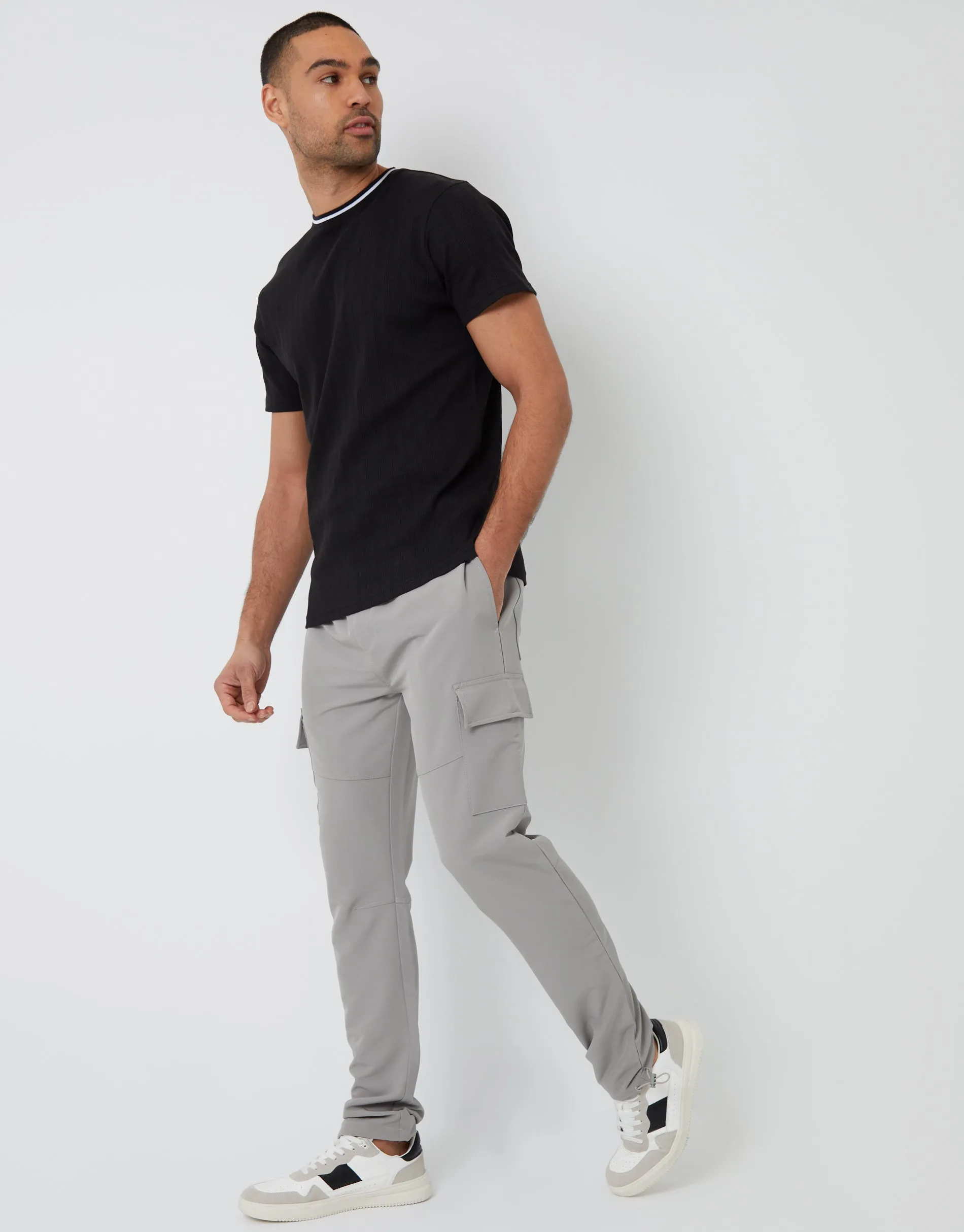 Threadbare Luxe Men's Light Grey Stretch Cargo Pocket Trousers sold by Threadbare product image thumbnail 3