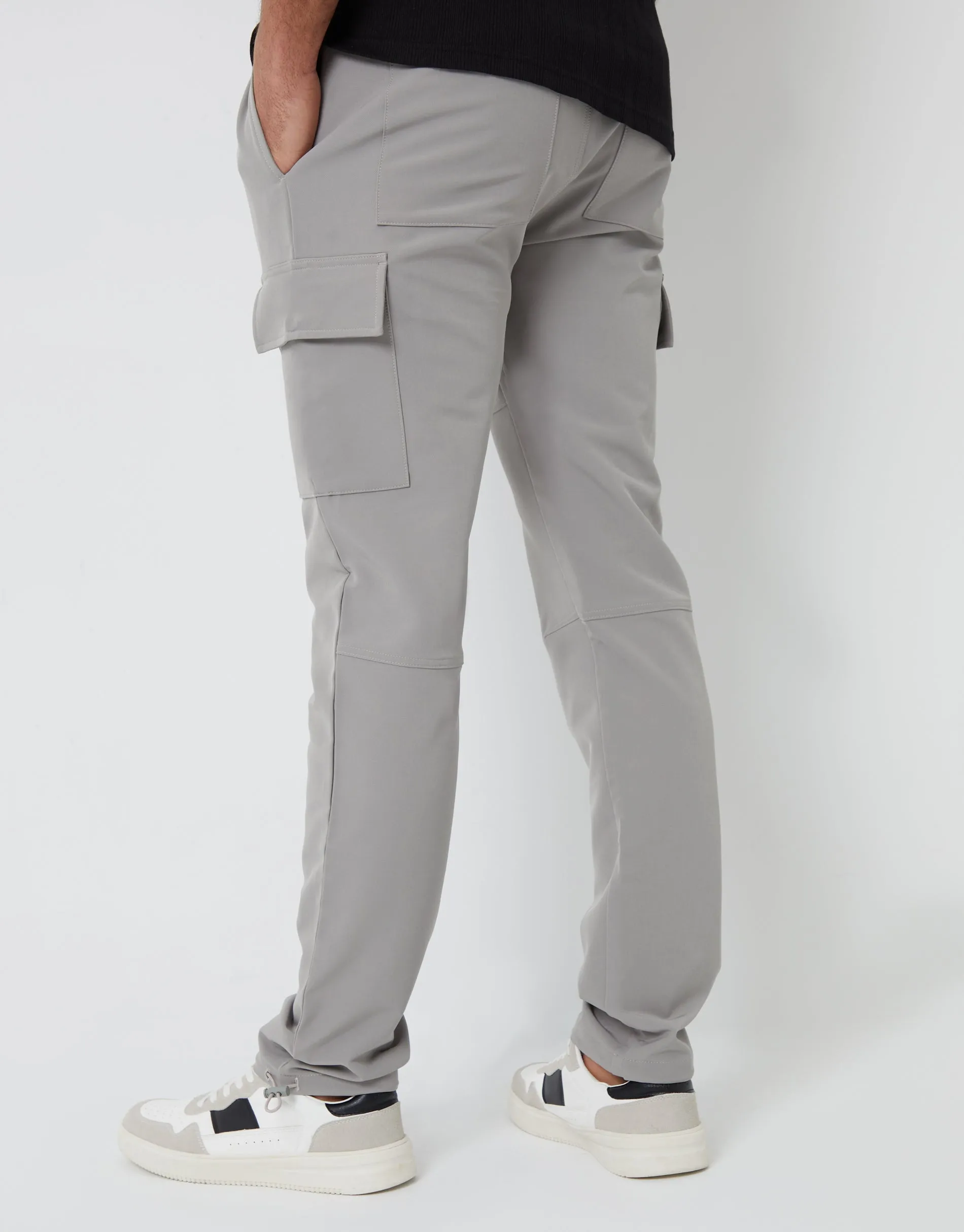 Threadbare Luxe Men's Light Grey Stretch Cargo Pocket Trousers sold by Threadbare product image thumbnail 2