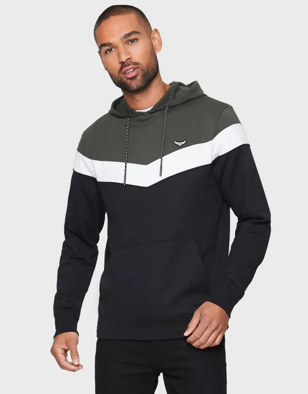 Men's Dark Khaki Colourblock Pullover Hoodie sold by Threadbare